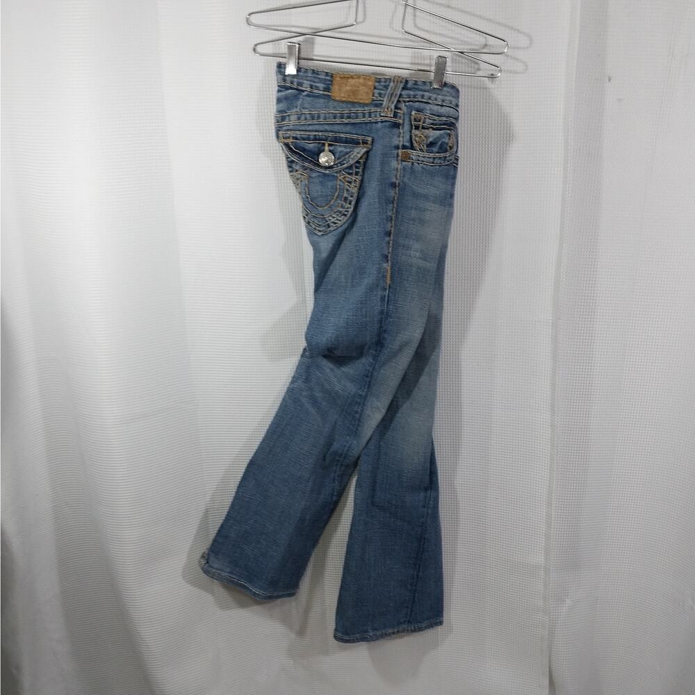 TRUE RELIGION! AWESOME BLUE FADE DENIM, CONTRAST STITCH FLAP POCKET JEANS!SZ 4/6 - Picture 9 of 16